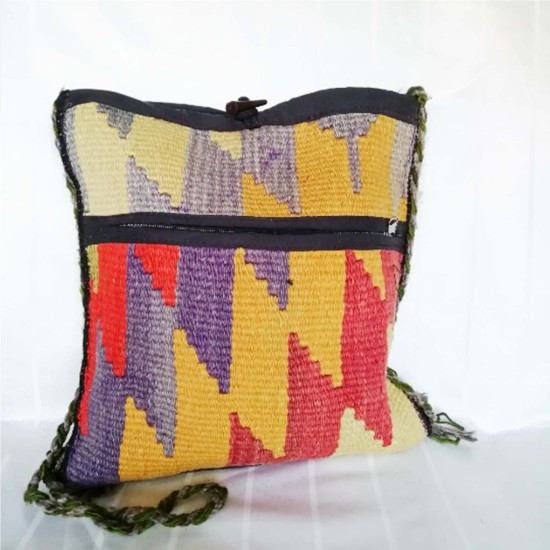 Handmade Colorful Rug Kilim Bag, Decorative Kilim Bag, Very Old Rug Bag, Gift For Her