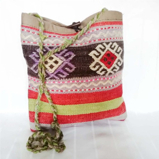 Handmade Colorful Rug Kilim Bag, Decorative Kilim Bag, Very Old Rug Bag, Gift For Her