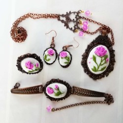 Embroidered Jewelry Set, Embroidered Gift, Syrian Handmade Accessories, Jewelry Set Gift For Her