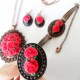 Red Flower Vintage Embroidered Jewelry Set, Embroidered Gift, Syrian Handmade Accessories, Jewelry Set Gift For Her