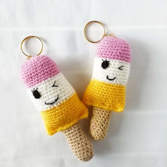 Crochet Ice Cream Keychain, Crochet Doll, Organic Syrian Handmade, Soft Amigurumi Keychain