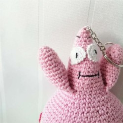 Crochet Patrick Star Keychain, Crochet Doll, Syrian Handmade, Soft Amigurumi Keychain