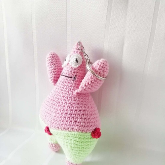 Crochet Patrick Star Keychain, Crochet Doll, Syrian Handmade, Soft Amigurumi Keychain