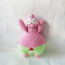 Crochet Patrick Star Keychain, Crochet Doll, Syrian Handmade, Soft Amigurumi Keychain
