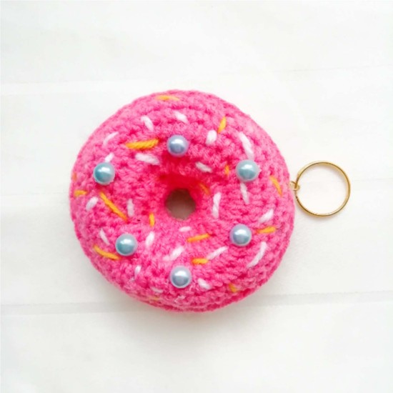 Donut Keychain, Crochet Doll, Syrian Handmade, Soft Amigurumi Keychain