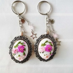 Pink Embroidered Keychain, Syrian Handmade Embroidery Keychain, Handmade Keychain, Embroidered Accessory, Bagchain
