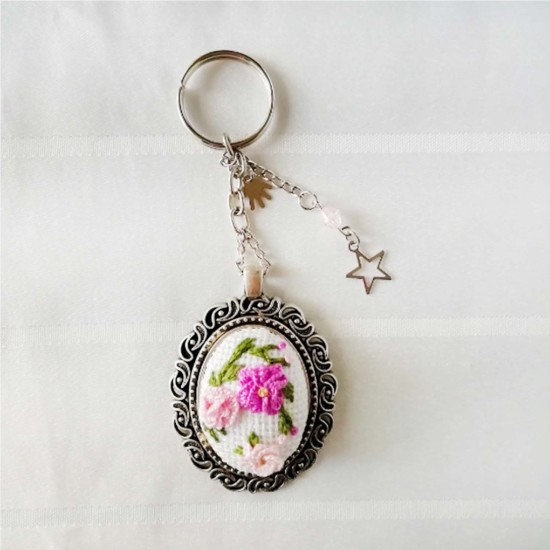 Pink Embroidered Keychain, Syrian Handmade Embroidery Keychain, Handmade Keychain, Embroidered Accessory, Bagchain