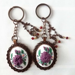 Purple Embroidered Keychain, Syrian Handmade Embroidery Keychain, Handmade Keychain, Embroidered Accessory, Bagchain
