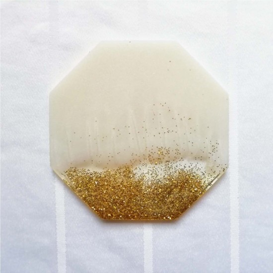 Resin Coaster, Coaster Set 4-White and Gold