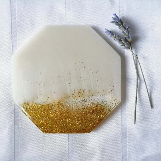 Resin Coaster, Coaster Set 4-White and Gold