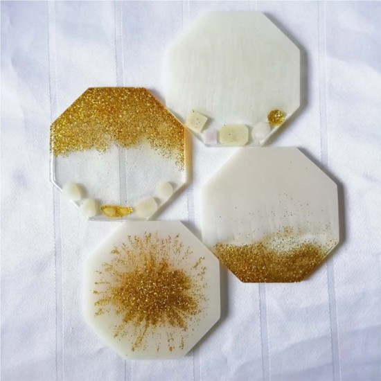 Resin Coaster, Coaster Set 4-White and Gold