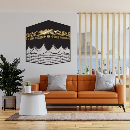 3D Kabe Decor, Glossy Acrylic and Black Wood Islamic Wall Art, SHAHADA on KAABA Design, Gift For Muslim, Kufic Script